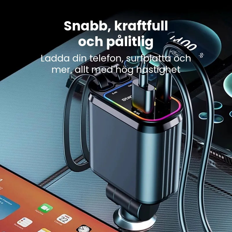 Utdragbar 4-i-1 USB-Billaddare