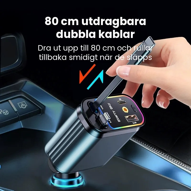 Utdragbar 4-i-1 USB-Billaddare