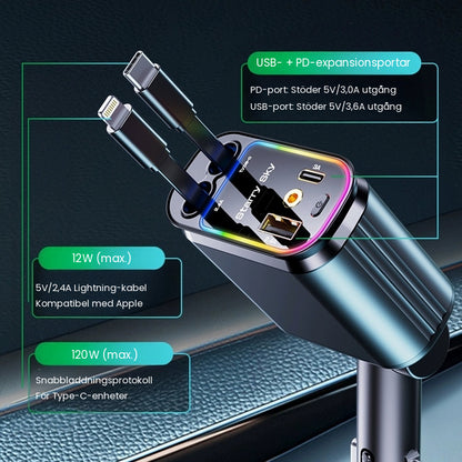 Utdragbar 4-i-1 USB-Billaddare